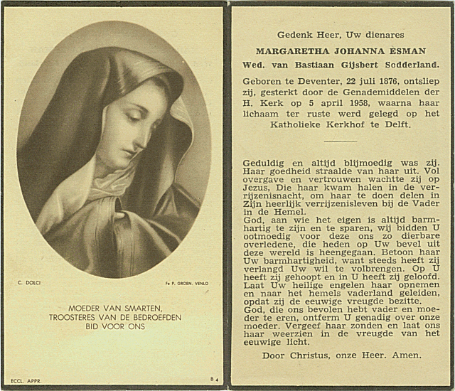 Bidprentje Margaretha Esman